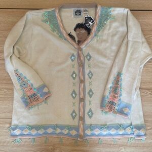 NWT Vintage Storybook Knits Betrothal Cardigan Sweater 3x Beaded Native Women